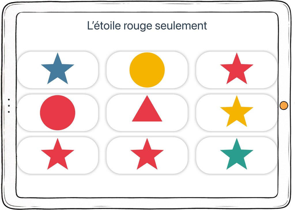 Capture d’écran de l’exercice « L’étoile rouge seulement » : un barrage de cibles réparties sur tout l’écran.