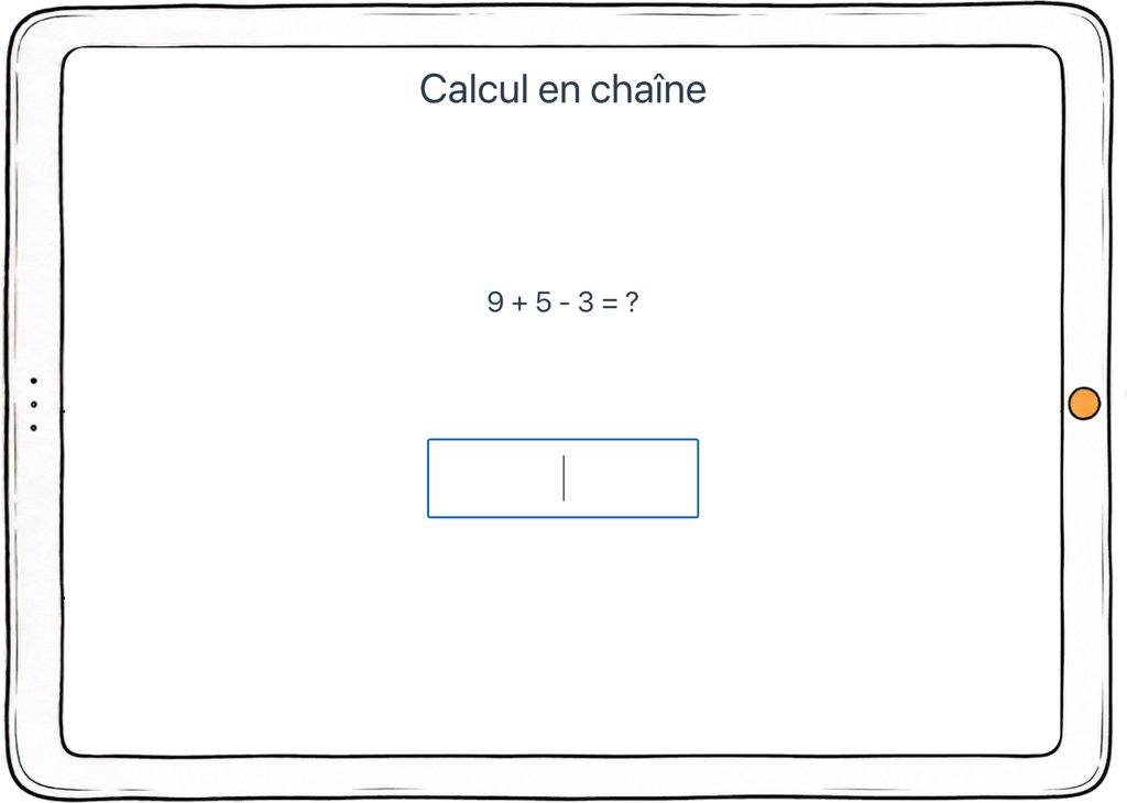 Capture d’écran de l’exercice « Calcul en chaîne » : une suite d’opérations à résoudre de tête.