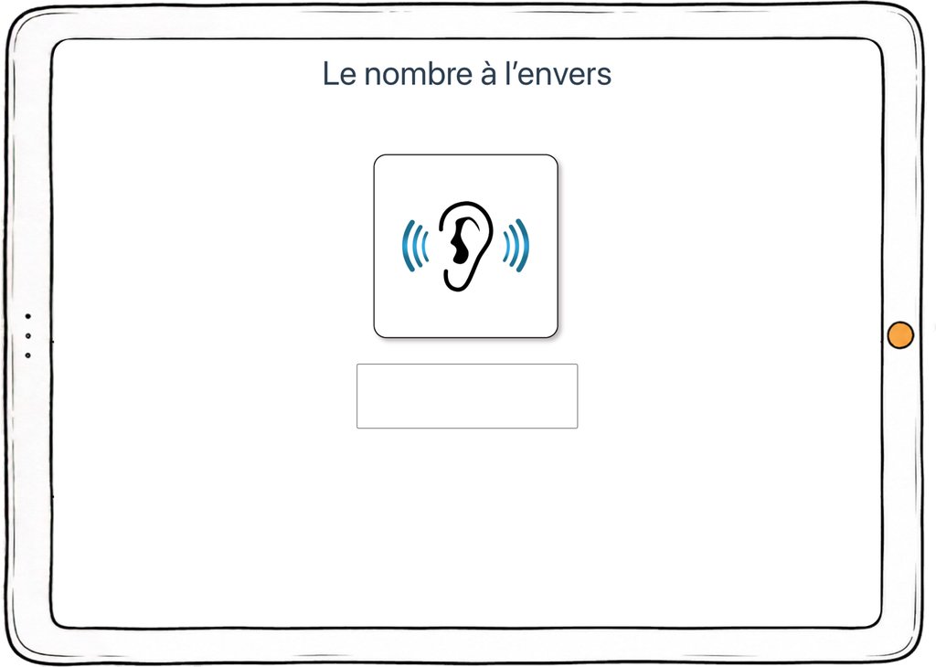 Capture d’écran de l’exercice « Le nombre à l’envers » : un nombre entendu à restituer en ordre inverse.