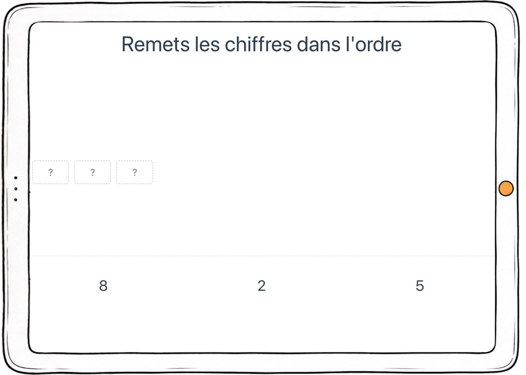Capture d’écran de l’exercice « Remets les chiffres dans l’ordre » : mémoire de travail et attention soutenue.