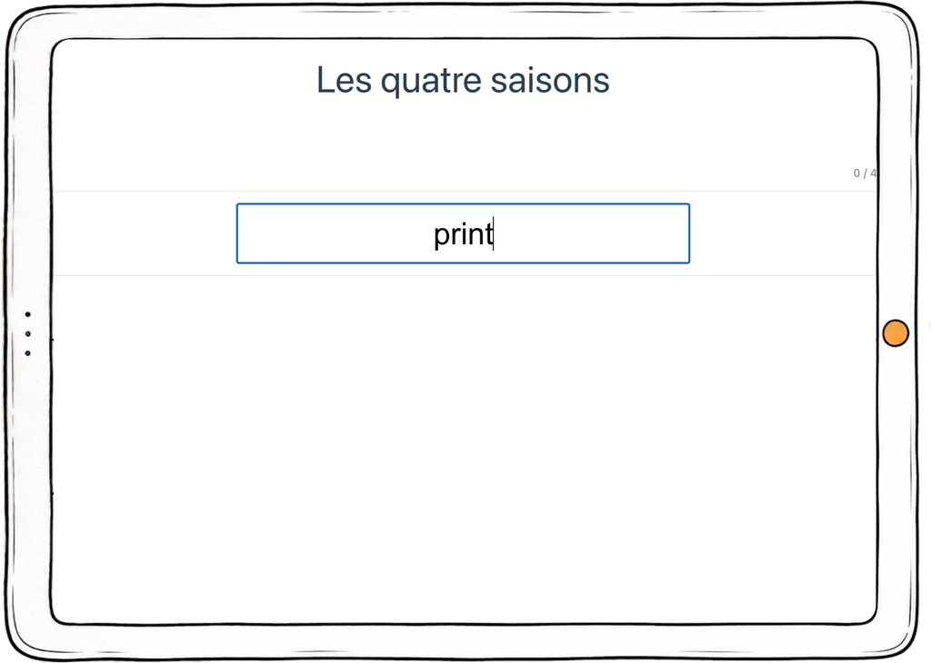 Capture d’écran de l’exercice « Les quatre saisons » : réponse saisie au clavier.